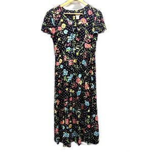 Vintage Erika Floral Dot Midi Dress Cottagecore Retro 90s Garden Party Size 6